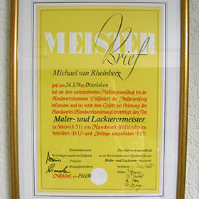 Meisterbrief Michael van Rheinberg
